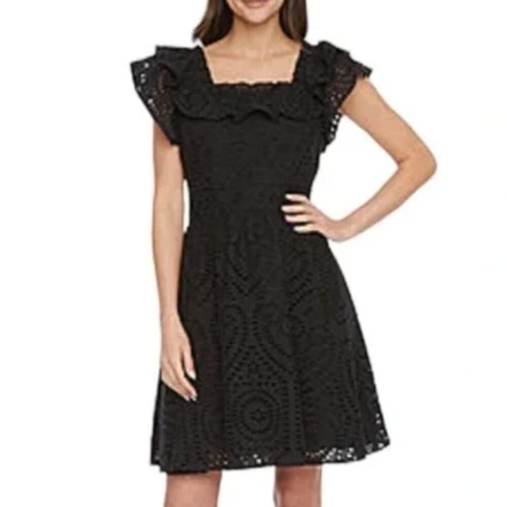 Ryegrass Sz XL Eyelet Ruffle Mini Dress Black Coquette Feminine 100%‎ Cotton